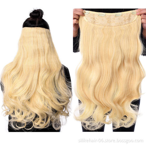 Wholesale Blonde Brown 24 inches Heat Resistant Fiber Clip in Hair Extension Long Wavy One Piece Synthetic Hair Extensions